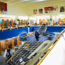 interior photo of the law library staircase.
