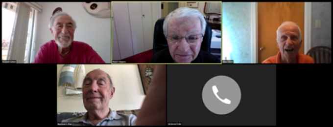 The Class of 1953 held a 67th reunion by Zoom on July 15. Top row, left to right: Ronald S. Cohen, Ralph L. Halpern and Allan J. Vitch. Second row: Matthew X. Wagner Jr. and John D. Cahill (on telephone).