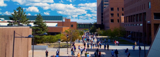 Walkway outside of O'Brian Hall. 