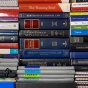Close up image of three stacks of law textbooks. 