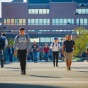 Students walking the academic spine of UB North Campus. 