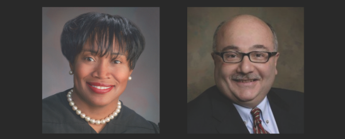 side by side portrait photos of a woman and a man.