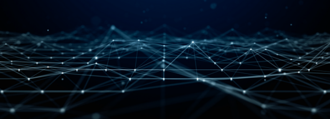 illustration of black background with connecting white lines and dots.