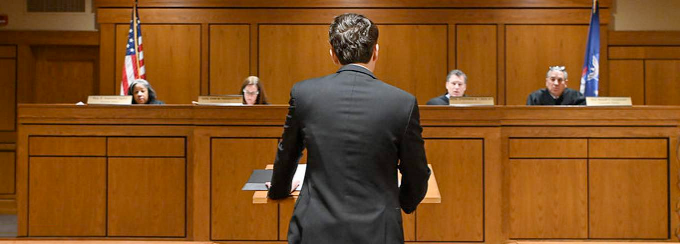 interior photo of a courtroom. 