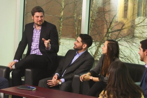 Pelkey with law students hanging out.