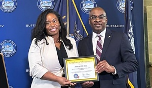 Zoom image: Jamila Lee '15, vice dean for student affairs, was recognized with several community awards: A 2024 Black History Month Award in Law, presented by former Buffalo Mayor Byron Brown The Minority Bar Association of Western New York’s 2024 Outstanding Member Achievement Award 2024 Women Who Walk in the Footsteps of Greatness honore 