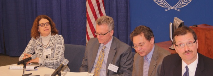 Professor Susan Carle (American University), Dean Michael Hunter Schwartz (University of Arkansas), Dean Kevin R. Johnson (UC Davis), Professor James Wooten (UB).