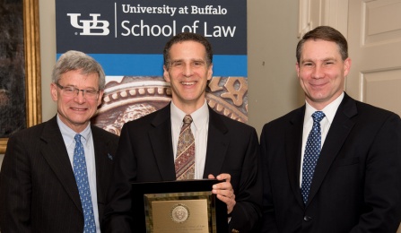 UB Provost Charles F. Zukoski, interim Dean James A. Gardner, and UB Law Alumni Association President Brian D. Gwitt ’98.