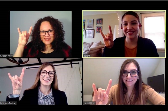 Admissions office displays UB Horns Up.