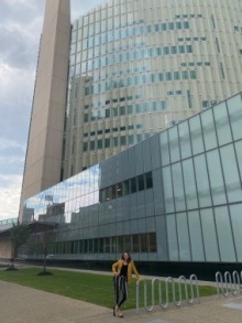 Samantha Gier poses outside the Robert H. Jackson federal courthouse, where she worked in the U.S. Attorney’s Office.