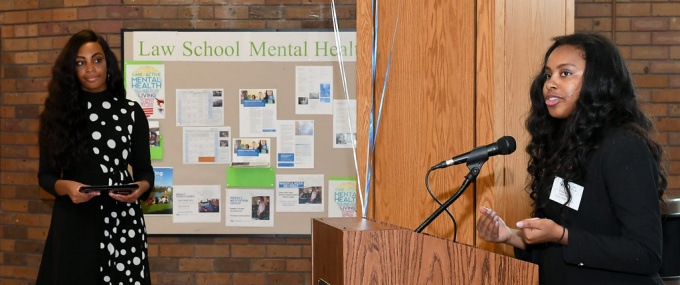 (Left to Right) Tolulope F. Odunsi, assistant dean for diversity, equity and inclusion, and Arrianna Hart ’20, 2019-2020 president of the Black Law Students Association at the law school’s 2019 Students of Color Brunch.