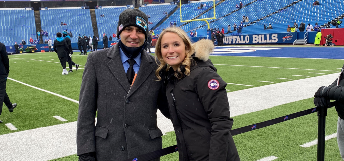 Marissa Egloff with Samir Suleiman, director of player negotiations for the Carolina Panthers.