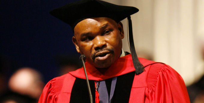 mutua speaking at commencement.