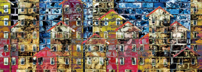 multi-colored illustration of an urban area.