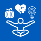 Icon with yoga, a pumpkin, a heart and a brain.